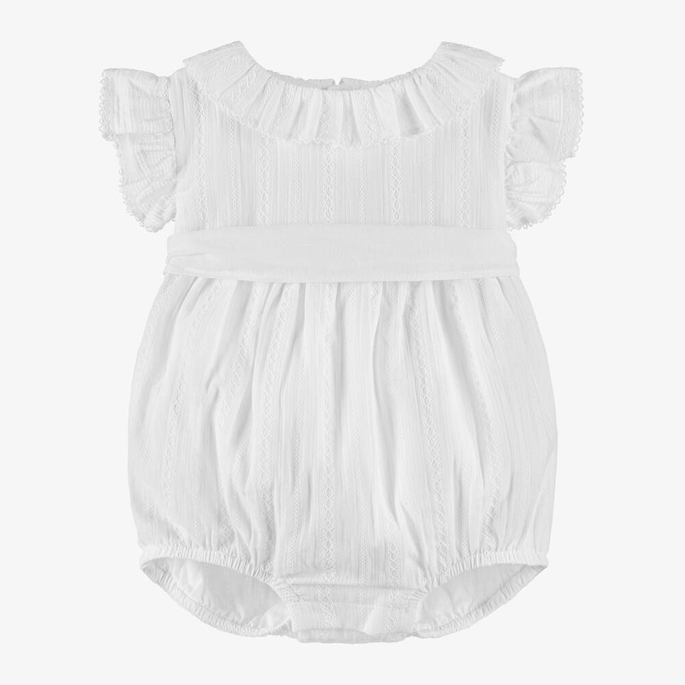 Laranjinha - Baby Girls White Cotton Shortie | Childrensalon