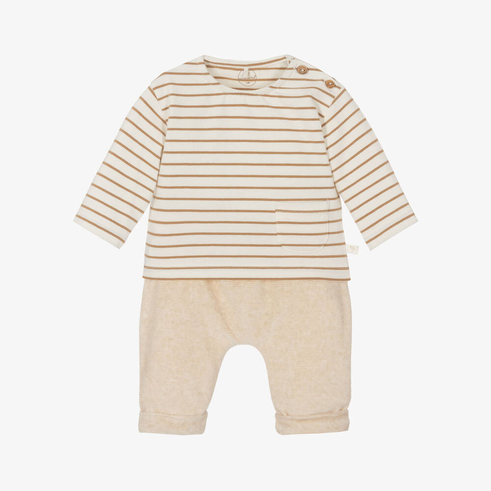 Laranjinha - Beige Cotton Trouser Set | Childrensalon