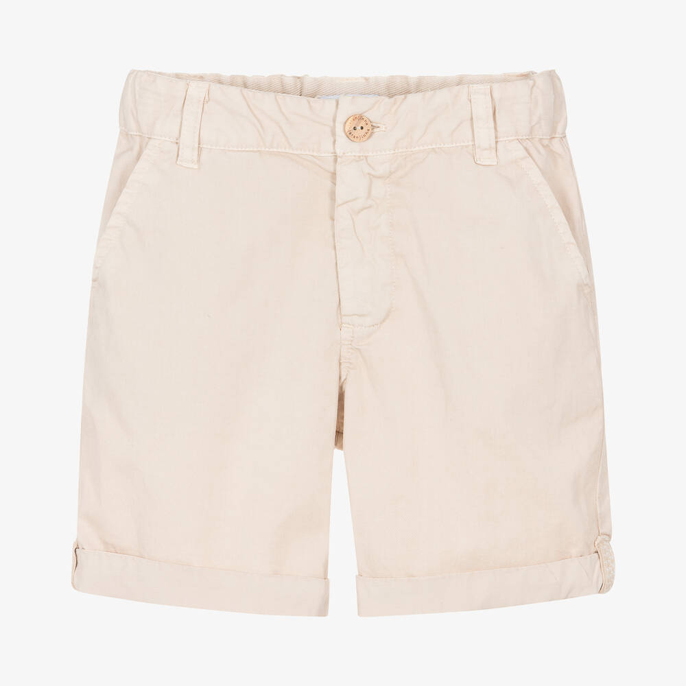 Laranjinha - Boys Beige Cotton Chino Shorts | Childrensalon