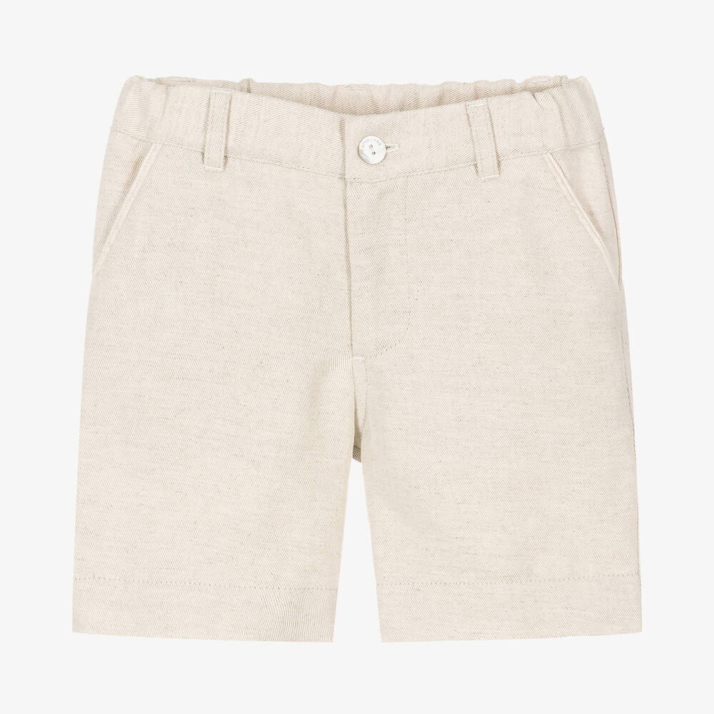 Shop Laranjinha Boys Beige Cotton & Linen Shorts