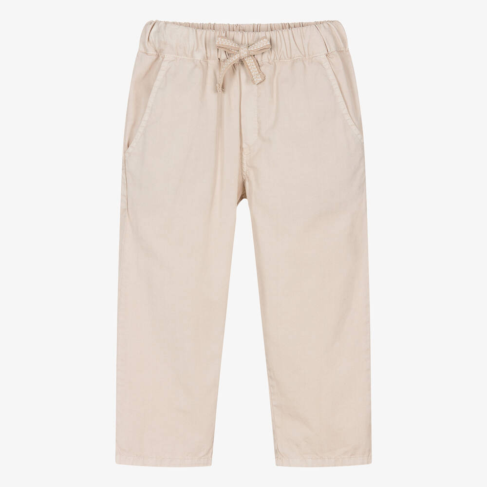 Laranjinha - Boys Beige Cotton Twill Trousers | Childrensalon