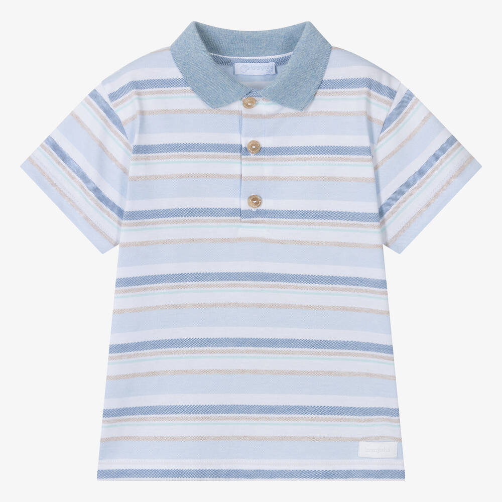Laranjinha Kids' Boys Blue Striped Cotton Polo Shirt