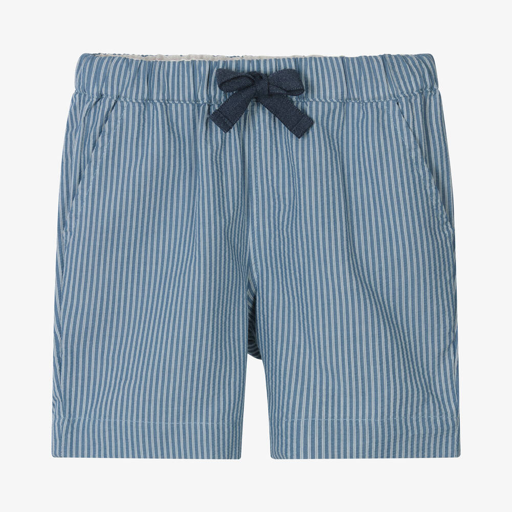 Laranjinha - Boys Blue Striped Cotton Shorts | Childrensalon