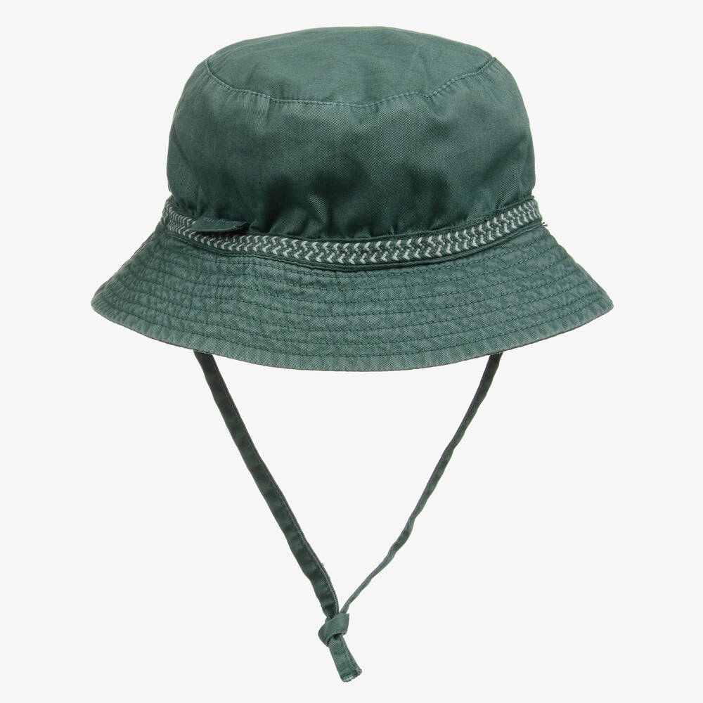 Laranjinha - Boys Green Cotton Bucket Hat | Childrensalon
