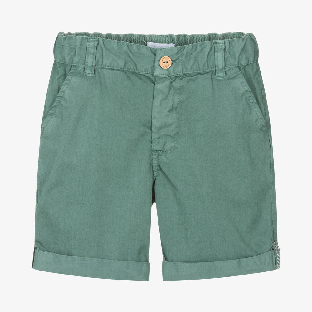 Laranjinha - Boys Green Cotton Chino Shorts | Childrensalon