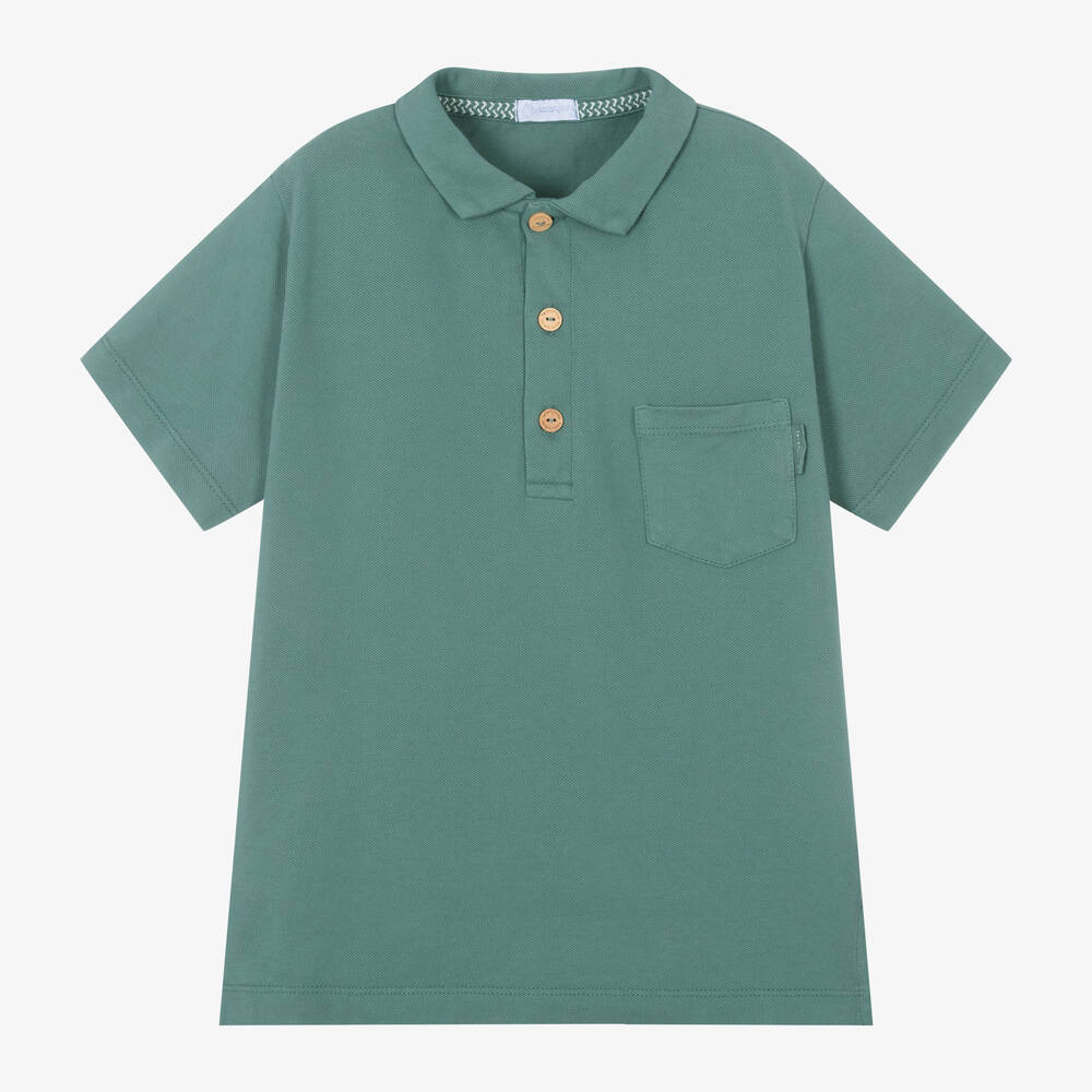 Laranjinha - Boys Green Cotton Polo Shirt | Childrensalon