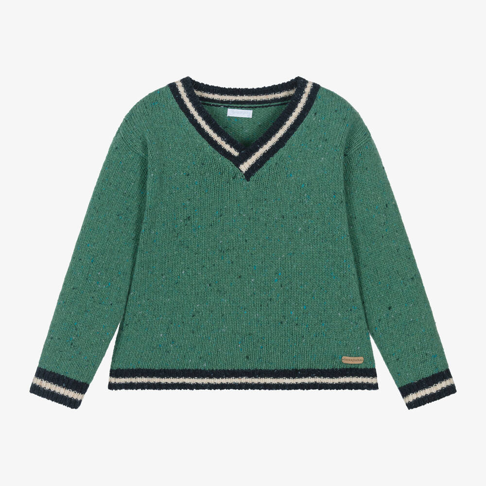 Laranjinha - Boys Green Wool Knit Sweater | Childrensalon