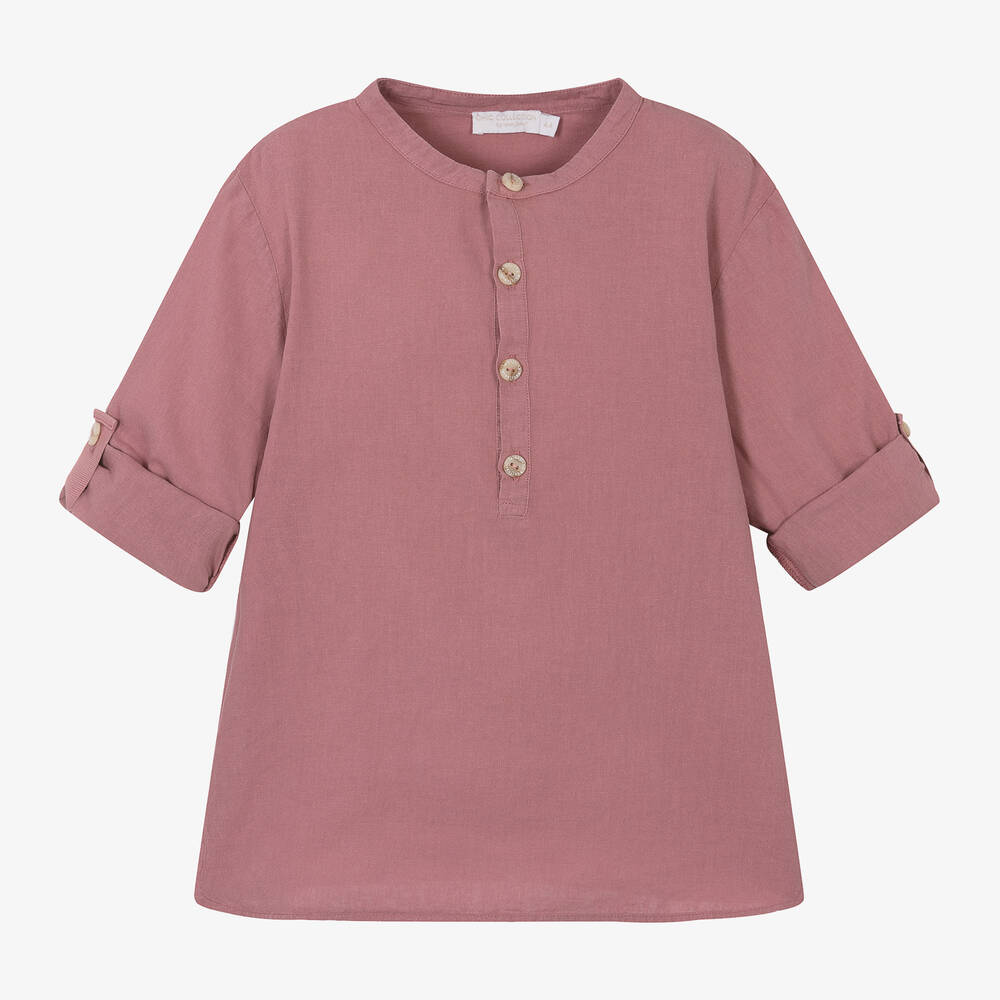 Laranjinha - قميص بلا ياقة قطن وكتان لون أحمر للأولاد | Childrensalon