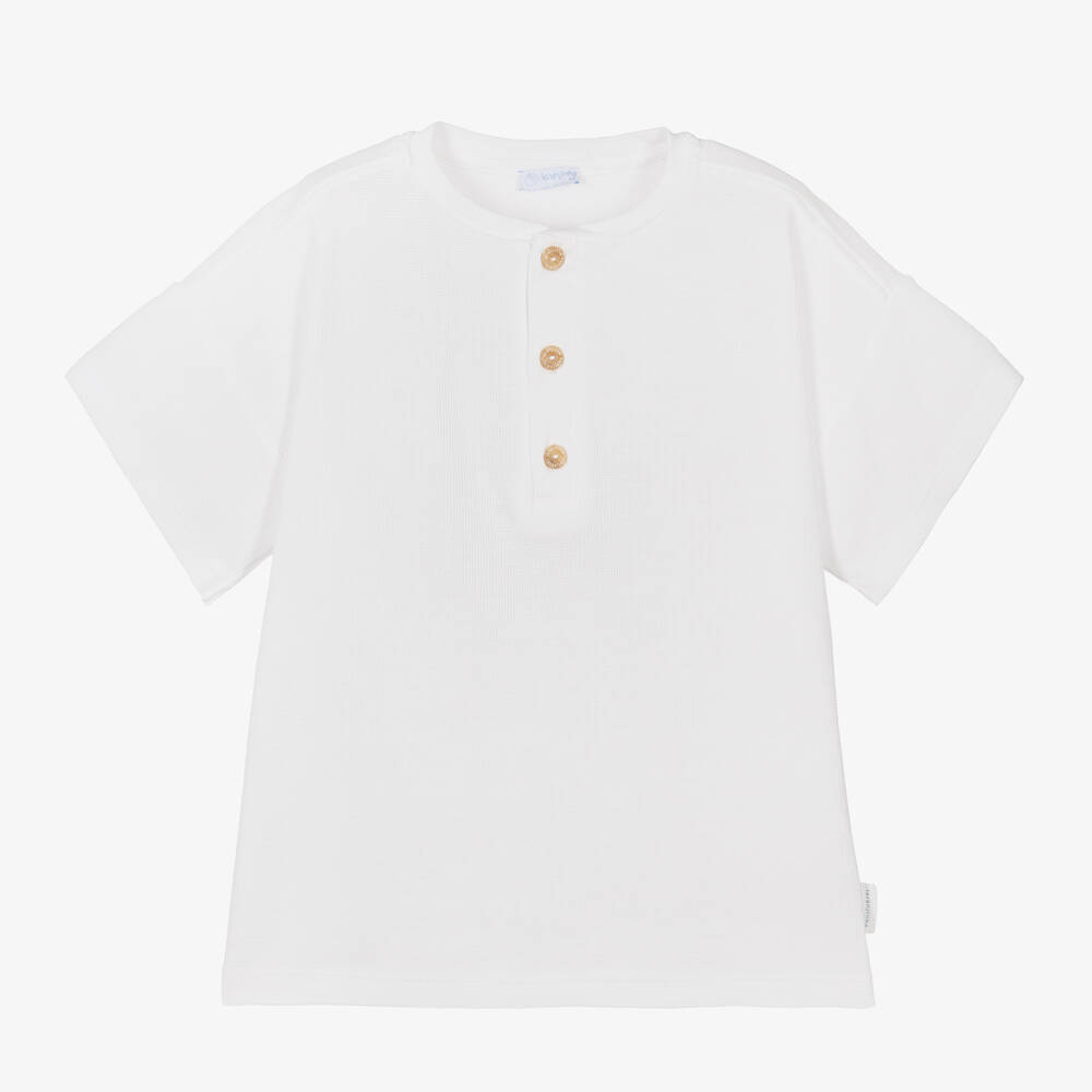 Laranjinha - Boys White Cotton Buttoned T-Shirt | Childrensalon