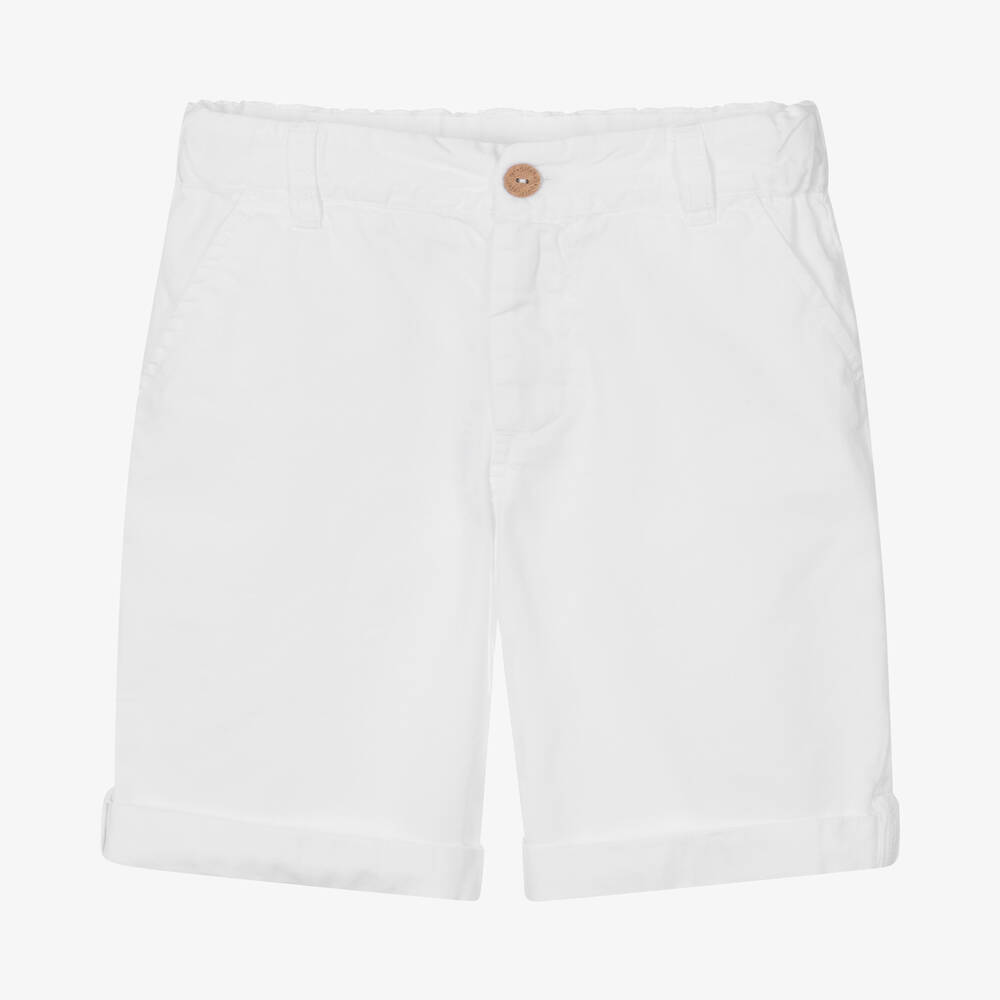 Laranjinha - Boys White Cotton Chino Shorts | Childrensalon