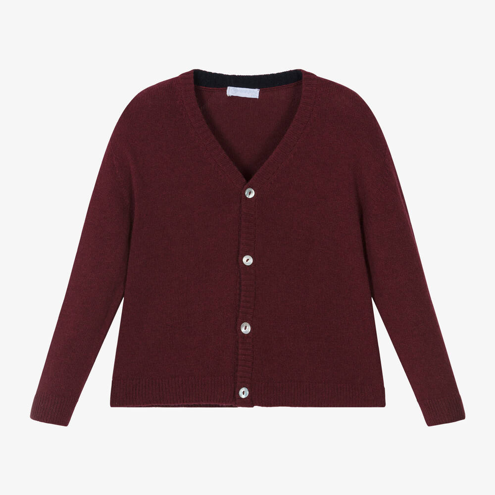 Laranjinha - Burgundy Red Wool & Cashmere Cardigan | Childrensalon