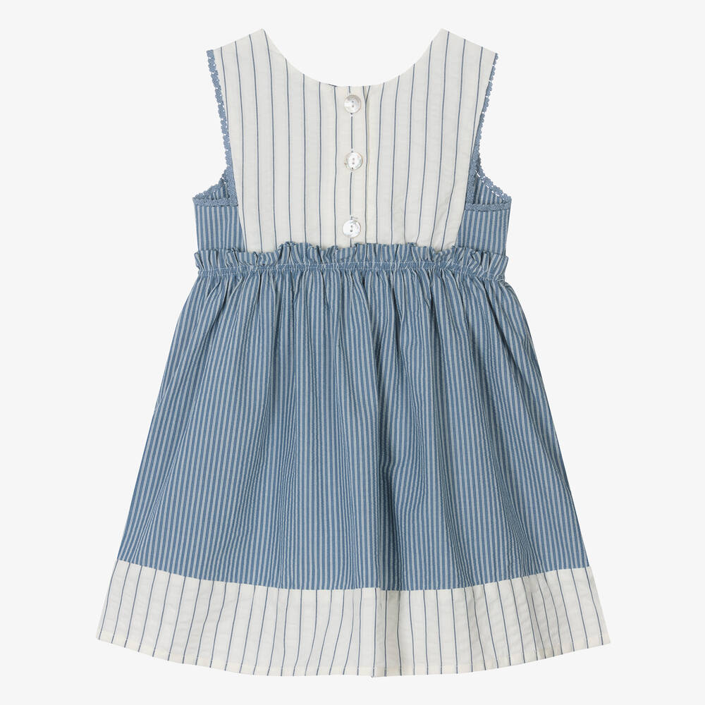 Shop Laranjinha Girls Blue Stripe Cotton Dress