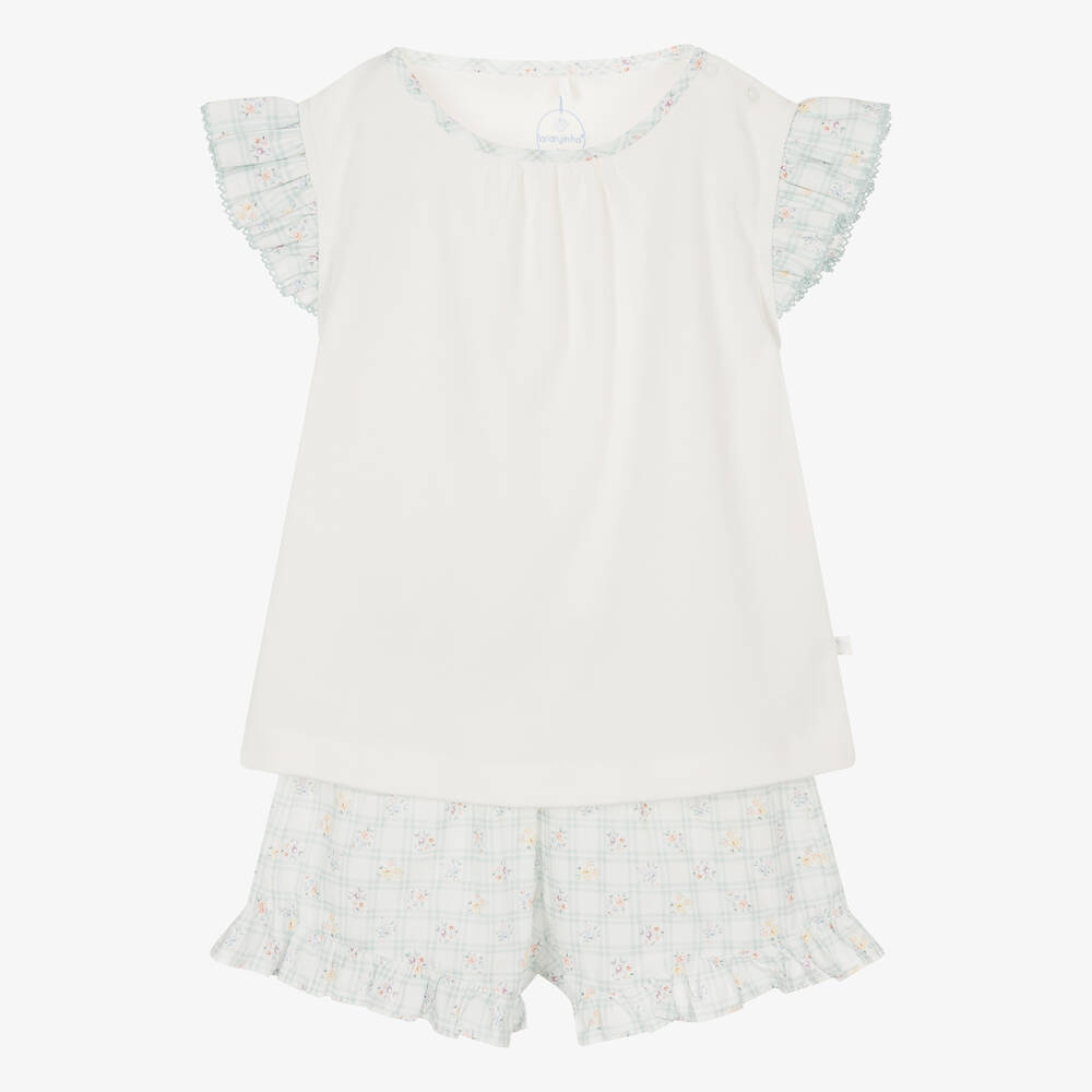 Laranjinha - Girls Ivory Cotton Short Pyjamas | Childrensalon