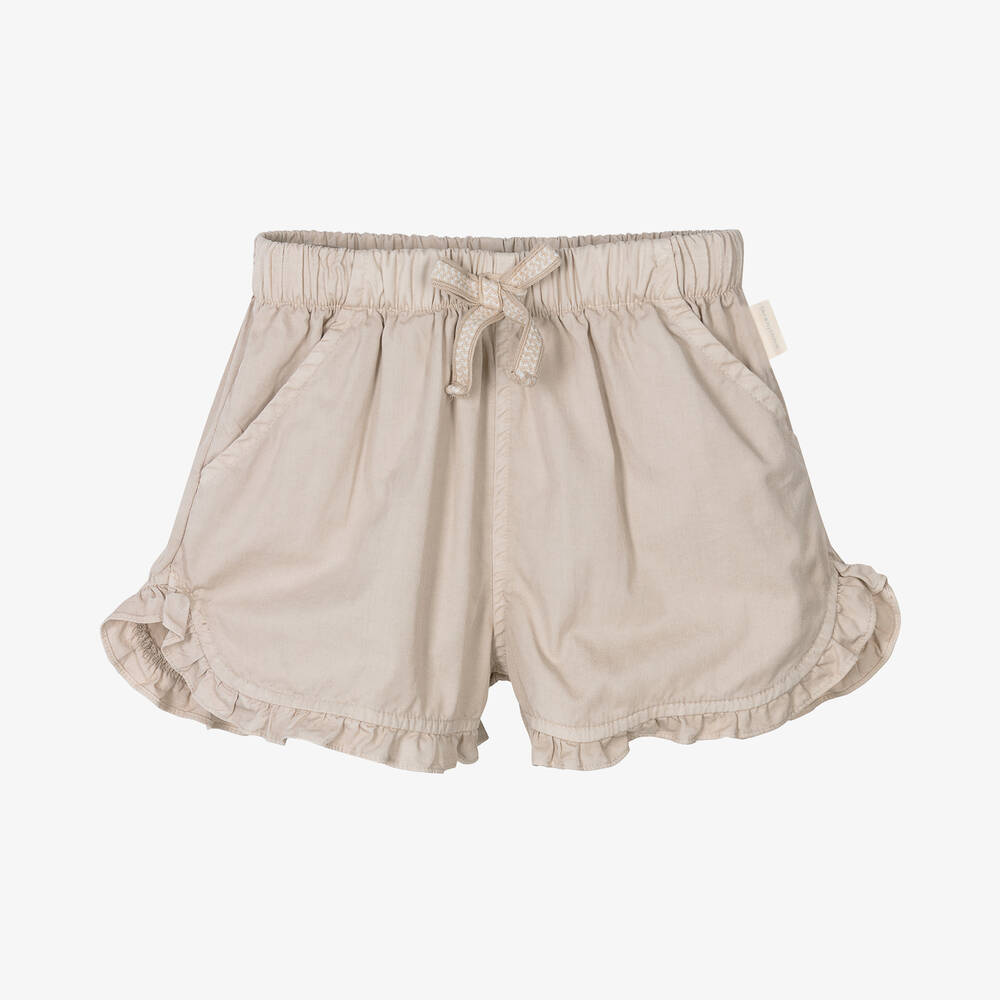 Laranjinha - Girls Light Beige Frilly Cotton Shorts | Childrensalon