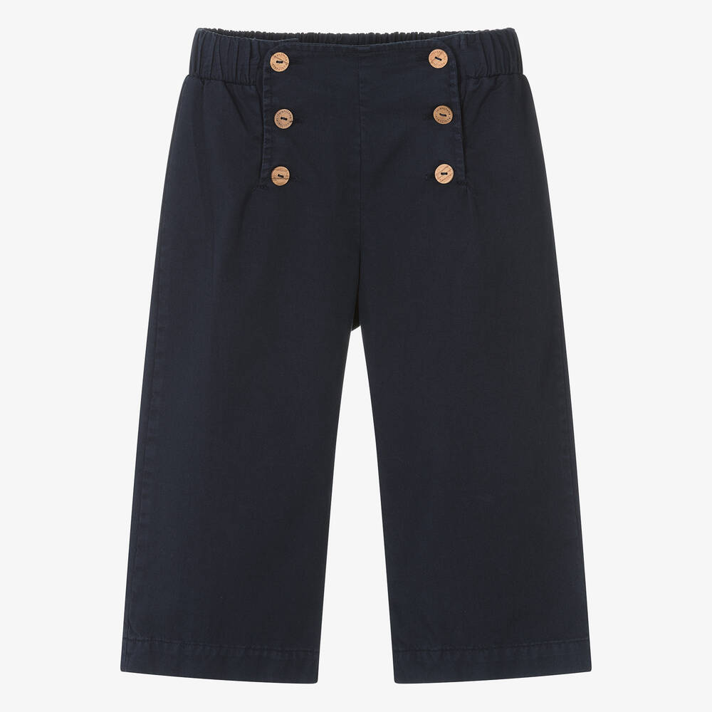 Shop Laranjinha Girls Navy Blue Cotton Trousers