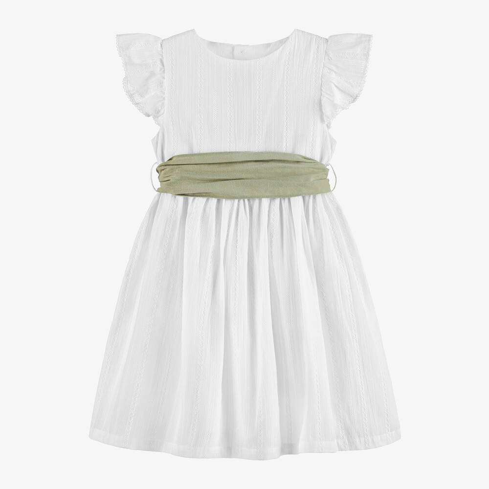 Laranjinha - Girls White Cotton Dress | Childrensalon