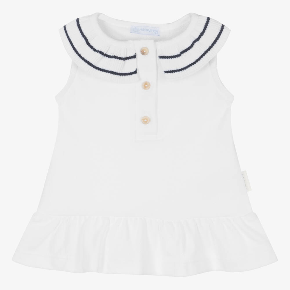 Laranjinha - Girls White Cotton Piqué Dress | Childrensalon