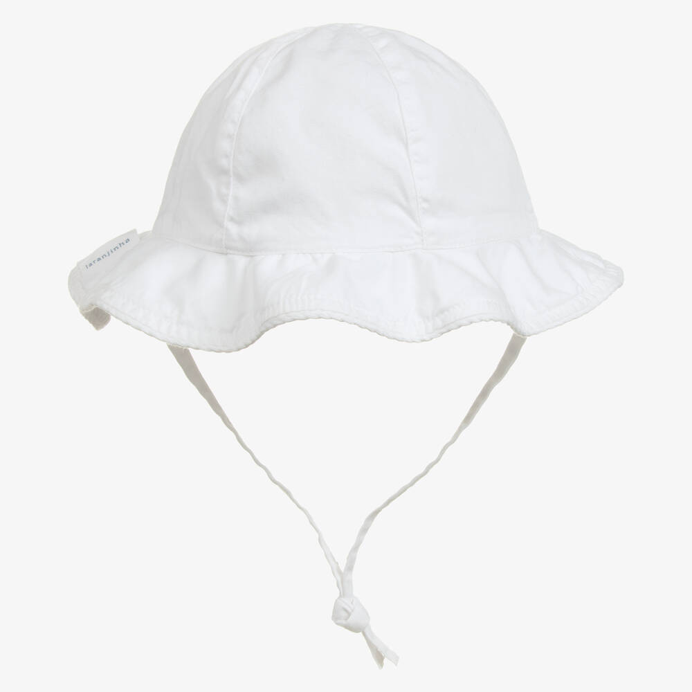 Laranjinha - Girls White Cotton Sun Hat | Childrensalon