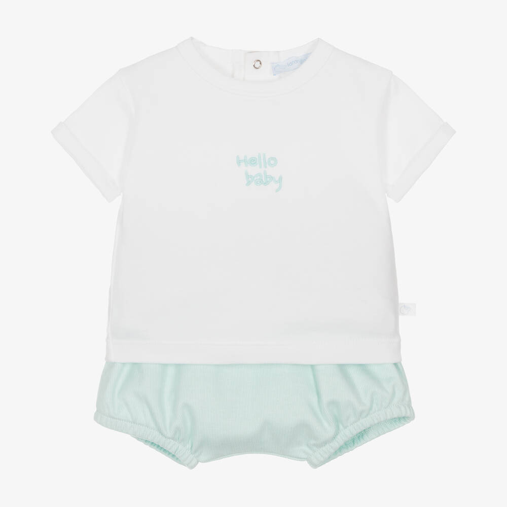Laranjinha - Mint Green & White Cotton Baby Shorts Set | Childrensalon