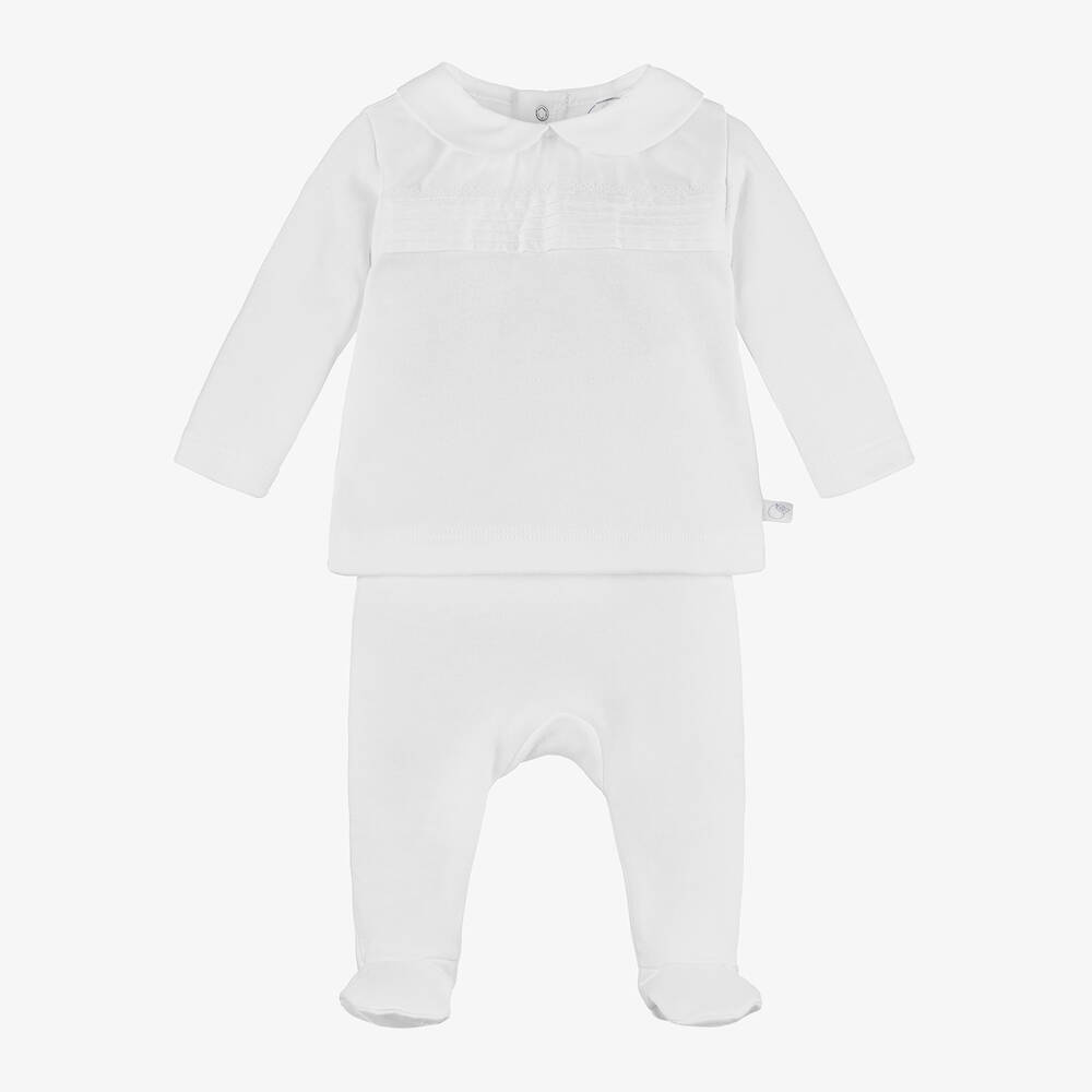 Laranjinha - White Cotton 2 Piece Babygrow | Childrensalon