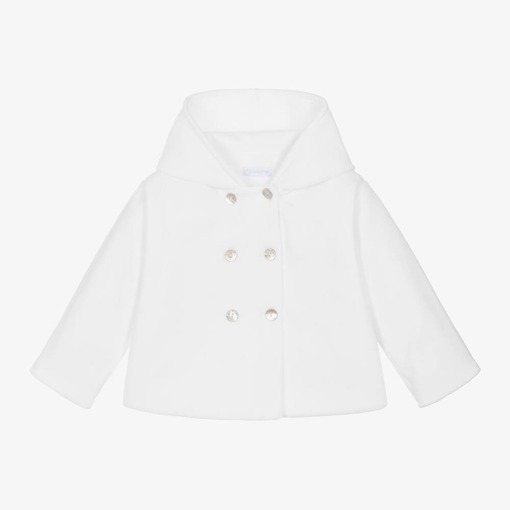 Laranjinha - White Velour Baby Pram Coat | Childrensalon