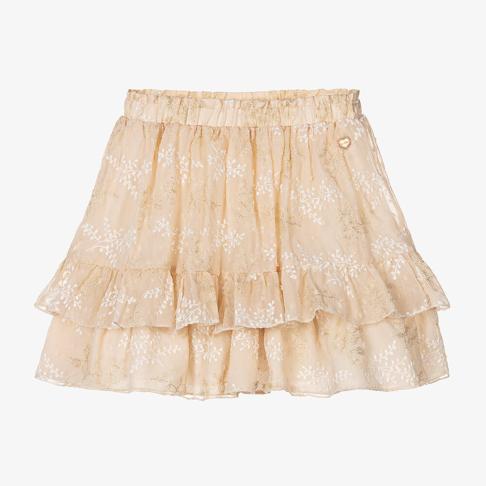 Le Chic - Girls Beige Embroidered Chiffon Skirt | Childrensalon