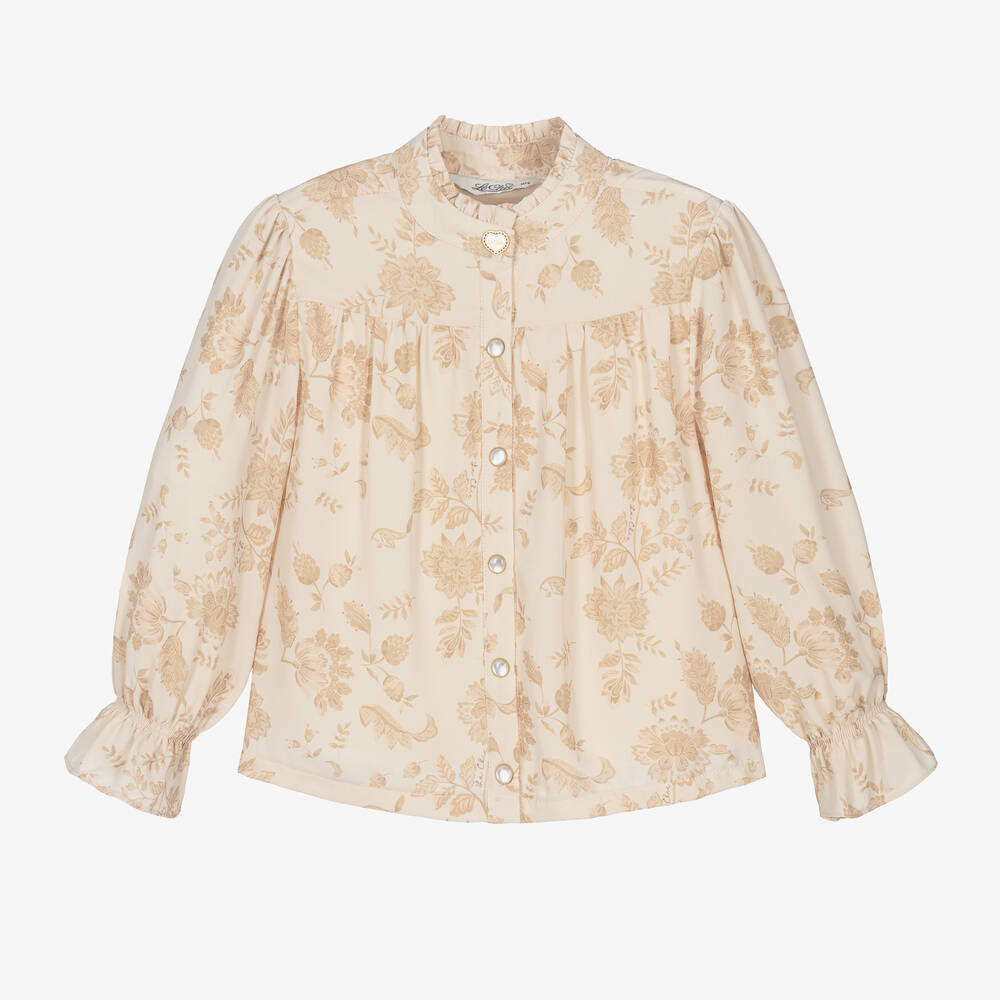 Le Chic - Girls Beige Floral Crêpe Chiffon Blouse | Childrensalon