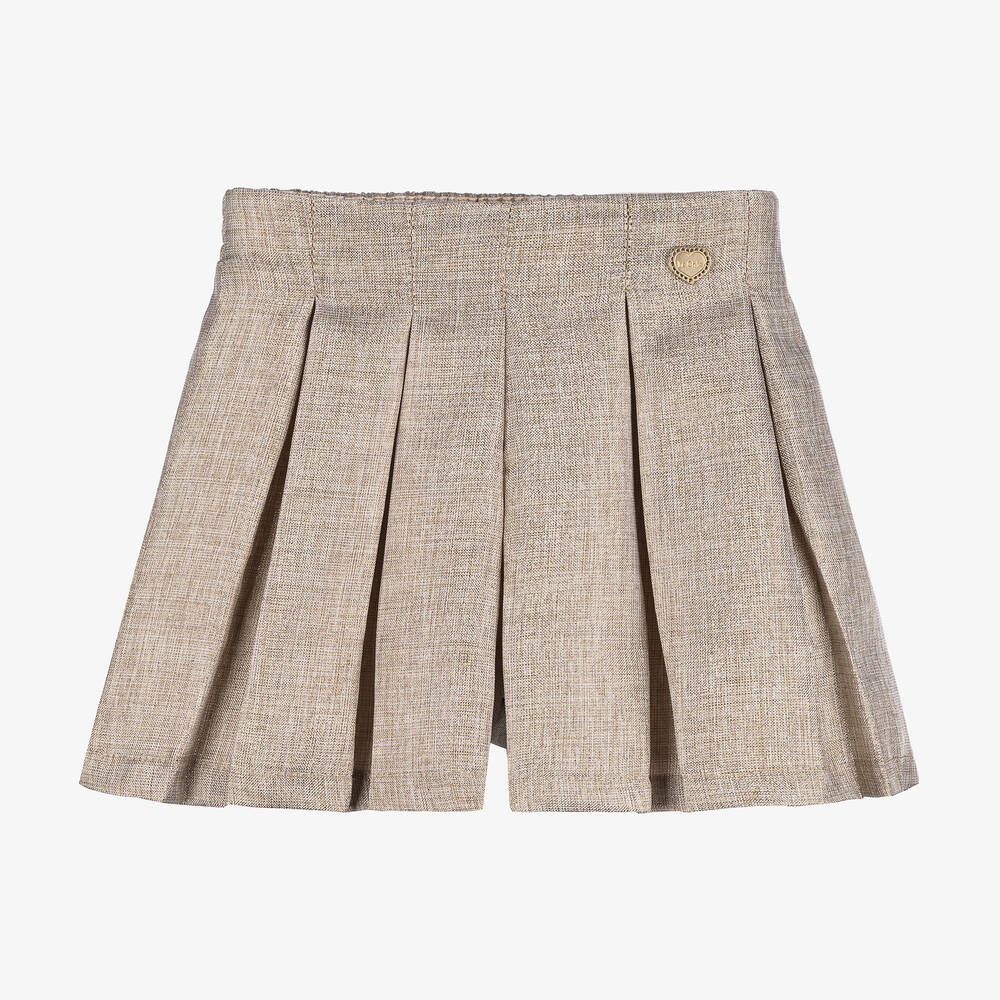 Le Chic - Girls Beige & Gold Pleated Shorts | Childrensalon