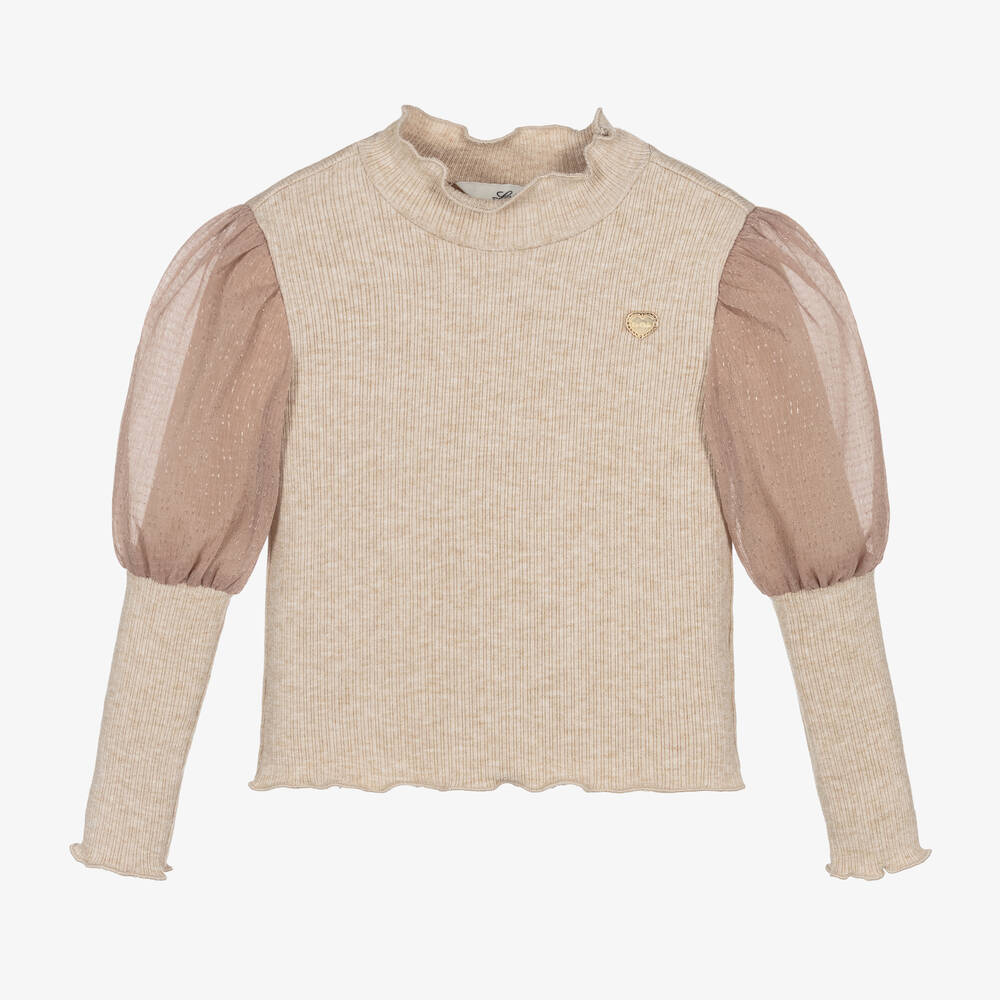 Le Chic - Girls Beige Ribbed Top | Childrensalon