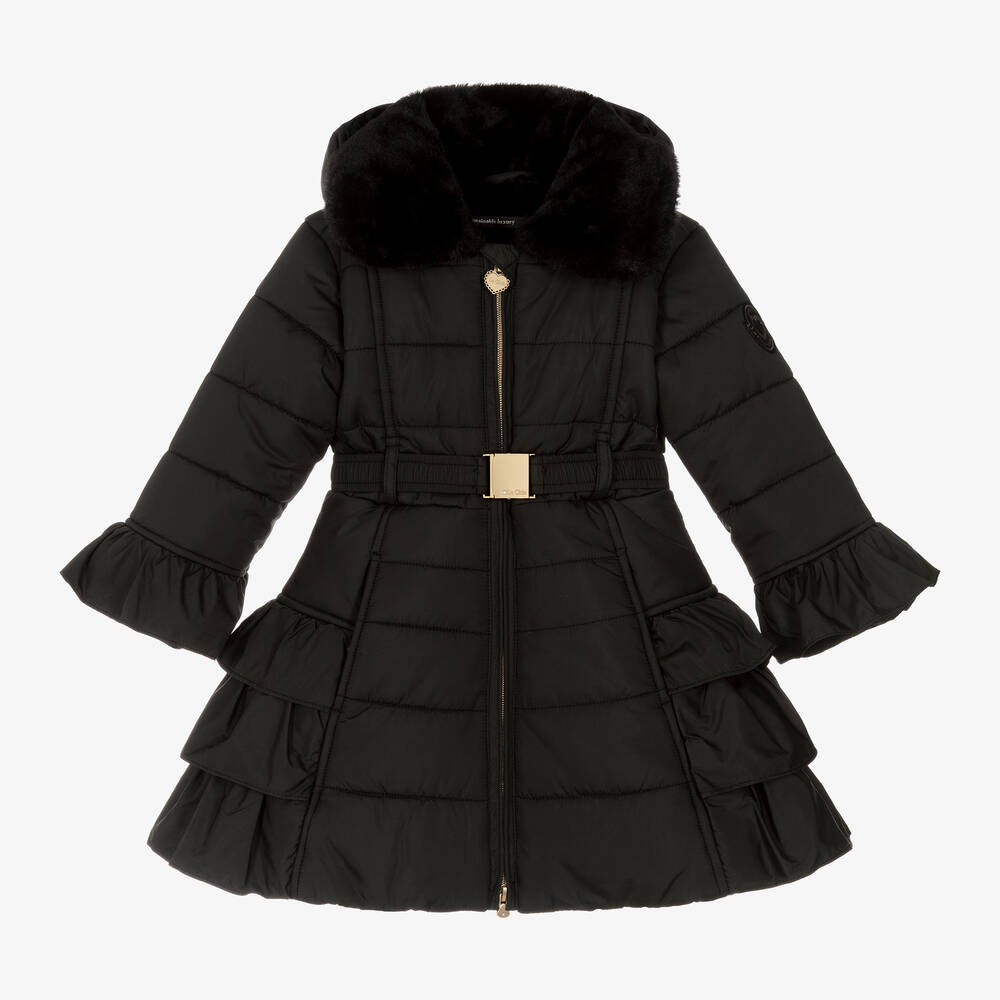 Le Chic - Girls Black Ruffles Puffer Coat | Childrensalon