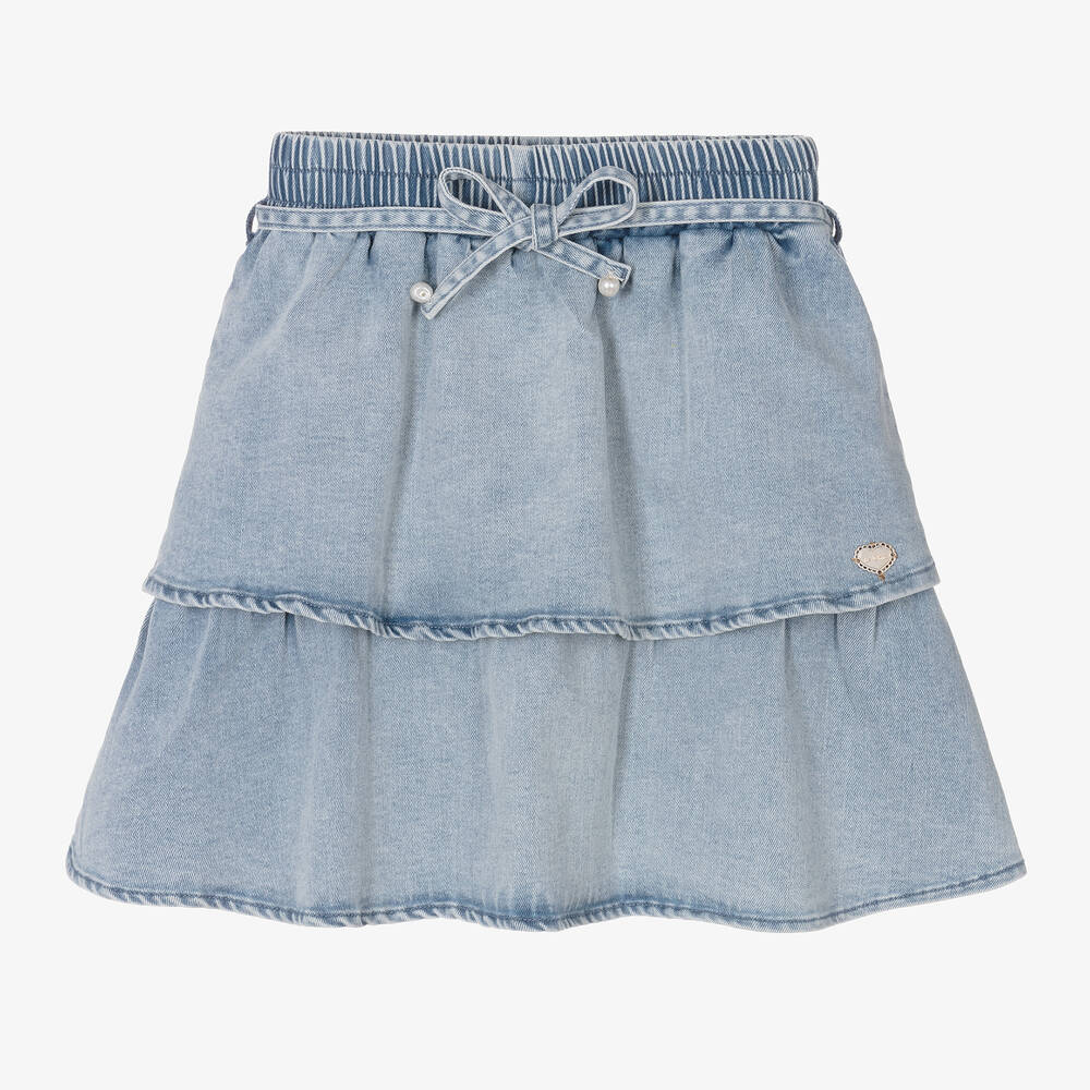 Le Chic - Girls Blue Denim Ruffle Skirt | Childrensalon