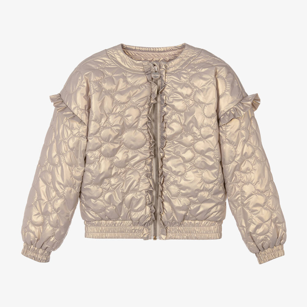Shop Le Chic Girls Gold Quilted Flower Jacket
