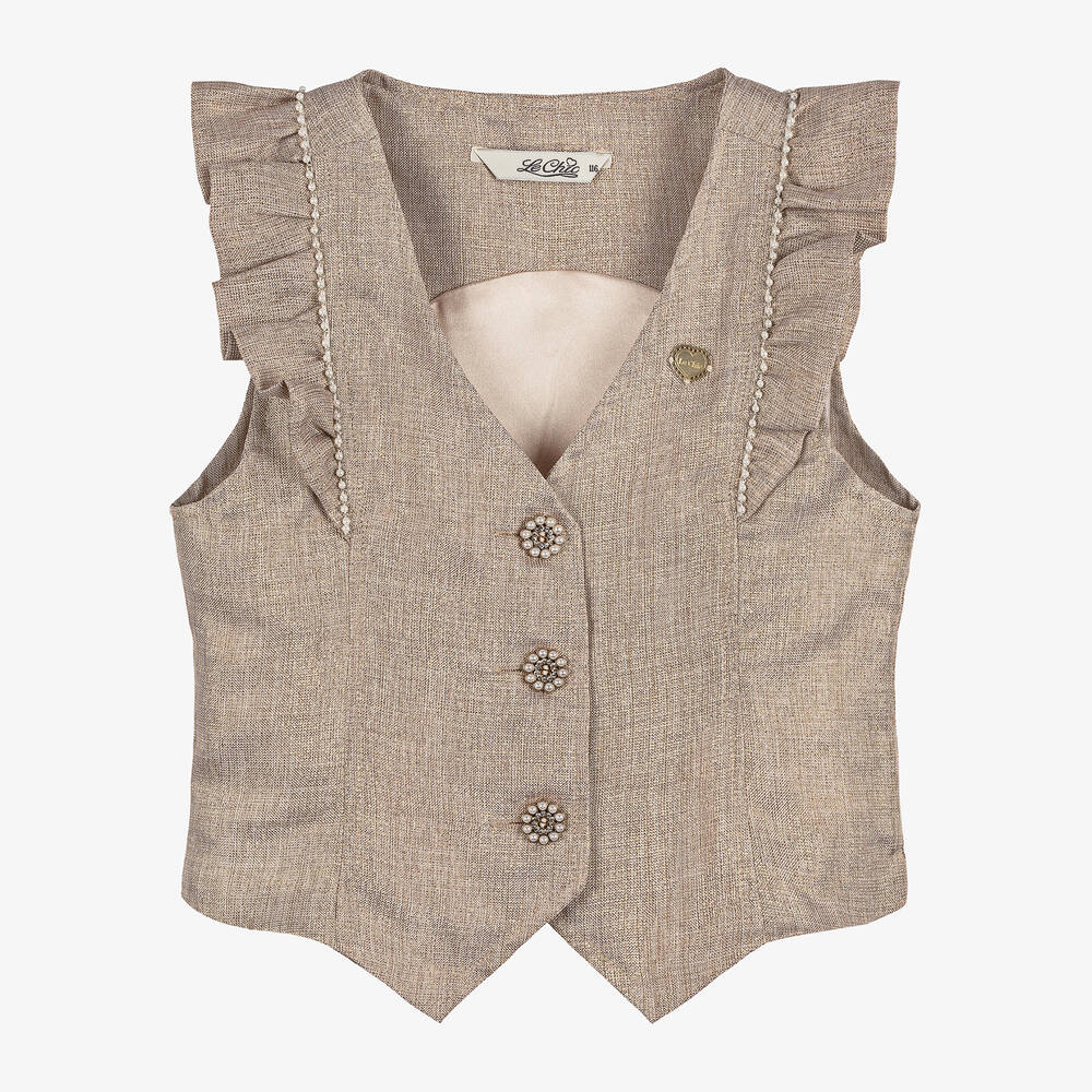 Le Chic - Girls Gold Ruffle Waistcoat | Childrensalon