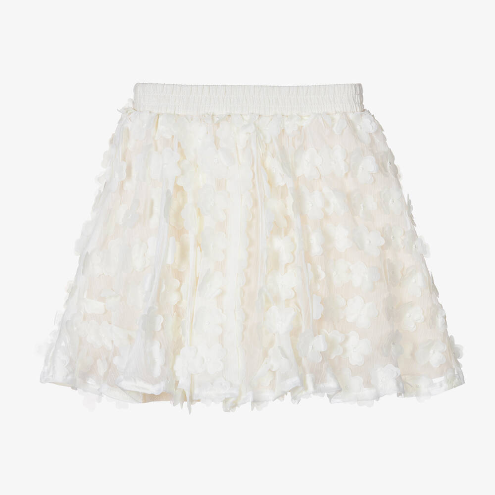 Le Chic - Girls Ivory Chiffon Flower Skirt | Childrensalon