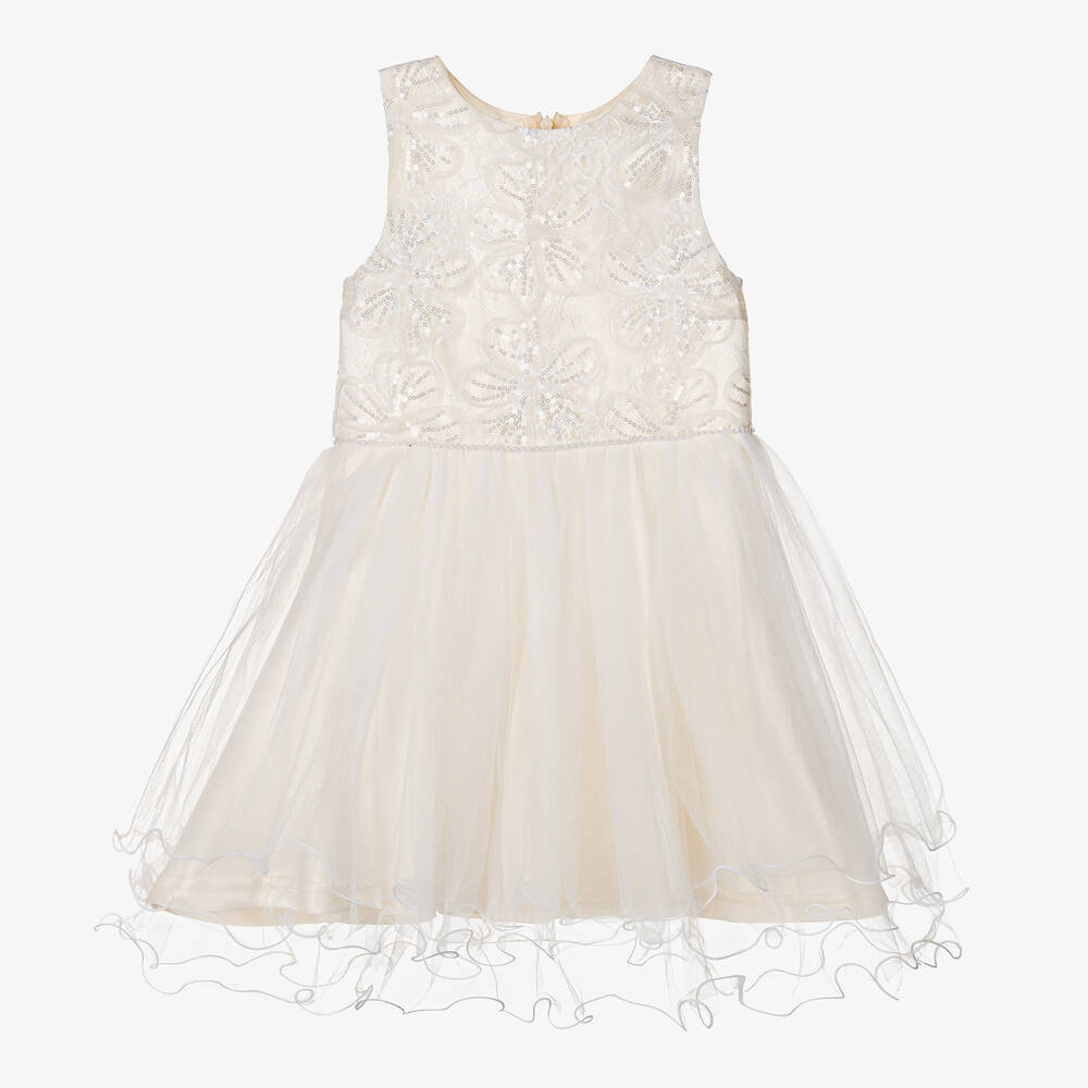 Le Chic - Girls Ivory Floral Lace & Tulle Dress | Childrensalon