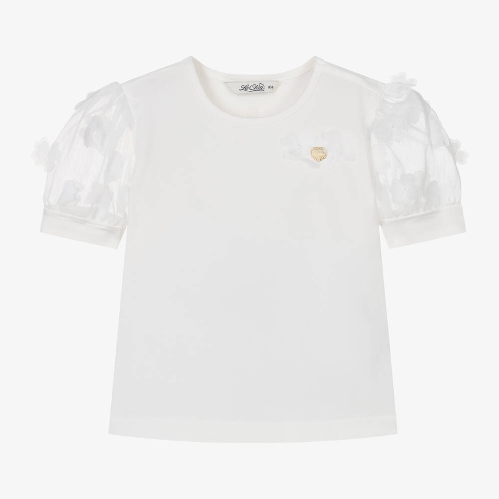 Le Chic - Girls Ivory Organic Cotton T-Shirt | Childrensalon