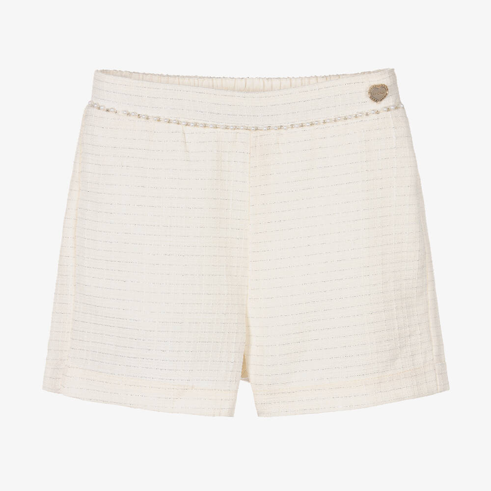 Shop Le Chic Girls Ivory Tweed Shorts