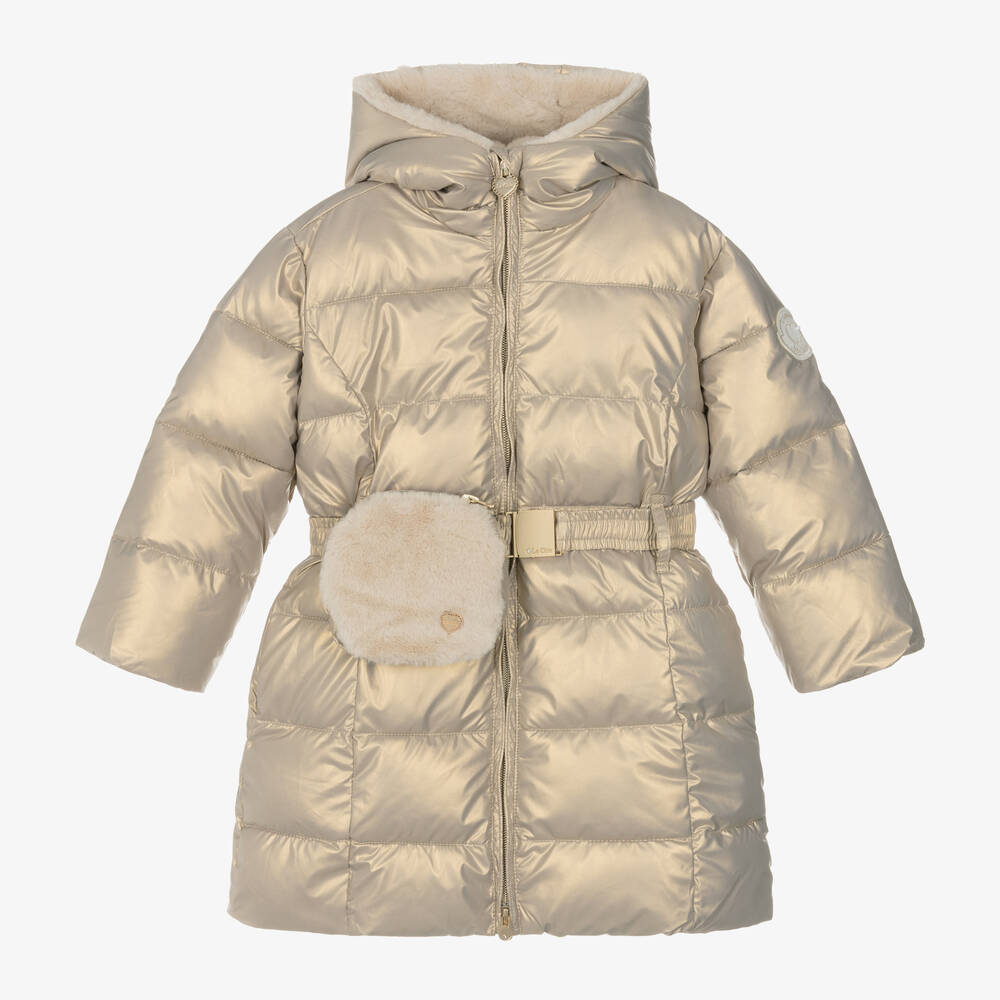 Le Chic - Girls Metallic Gold Puffer Coat & Bag | Childrensalon