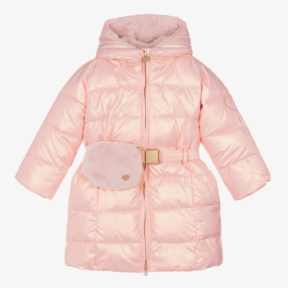 Le Chic - Girls Metallic Pink Puffer Coat & Bag | Childrensalon