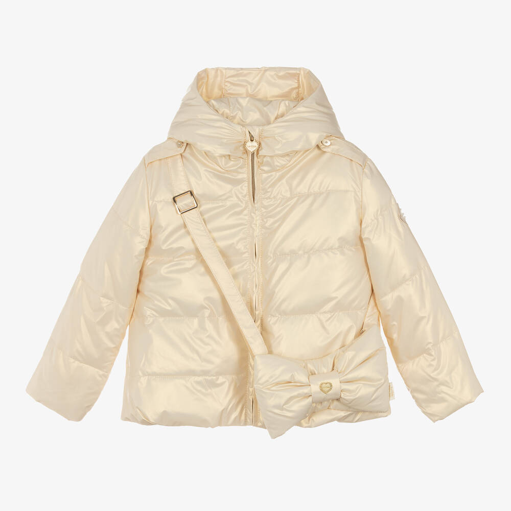 Le Chic - Girls Pale Gold Shimmer Puffer Jacket | Childrensalon