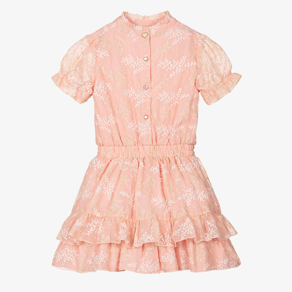 Le Chic - Girls Pale Pink Embroidered Chiffon Dress | Childrensalon