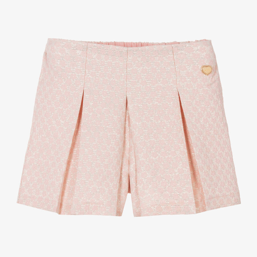 Le Chic - Girls Pink Brocade Pleated Shorts | Childrensalon