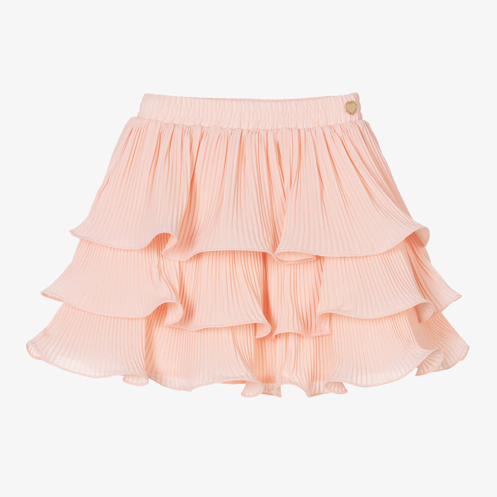Le Chic - Girls Pink Chiffon Tiered Ruffle Skirt | Childrensalon
