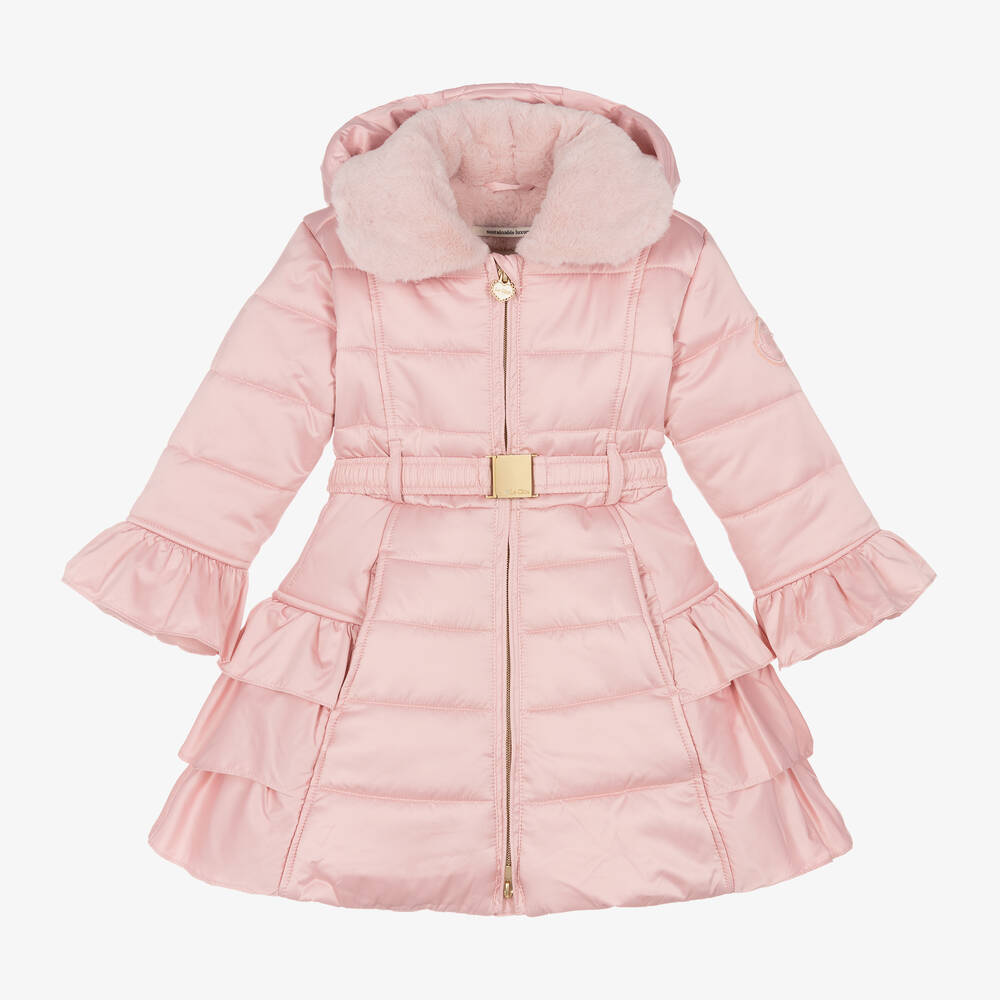 Le Chic - Girls Pink Ruffles Puffer Coat | Childrensalon