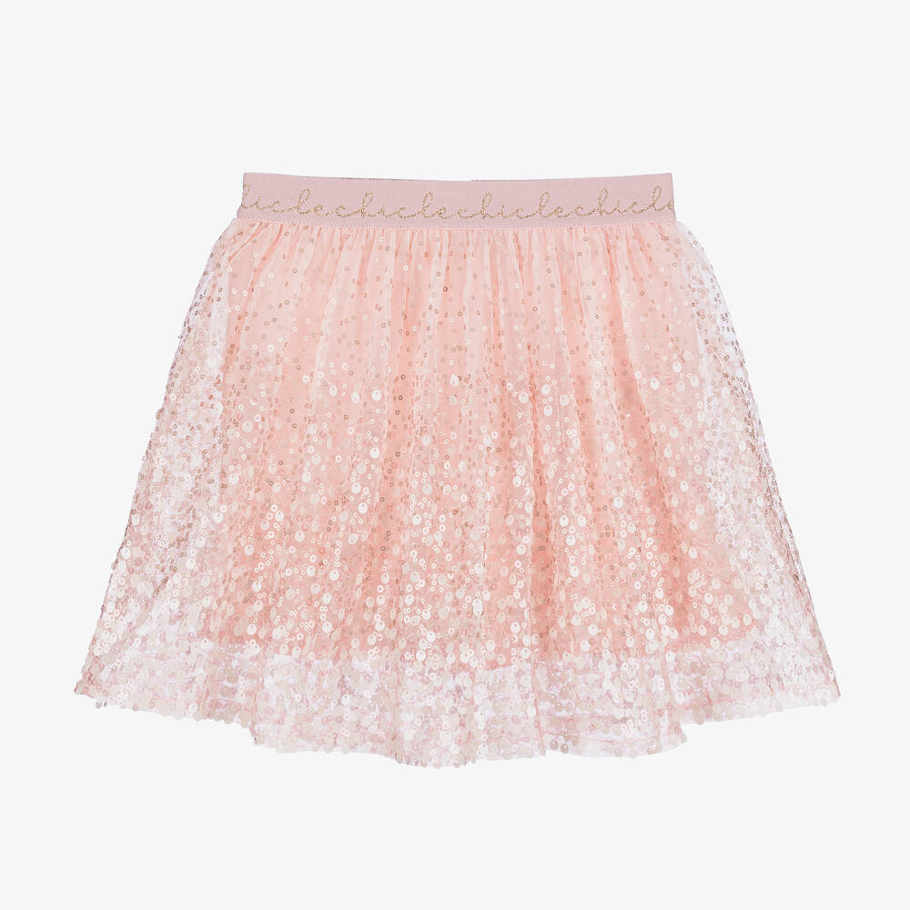 Le Chic - Girls Pink Sequinned Tulle Skirt | Childrensalon