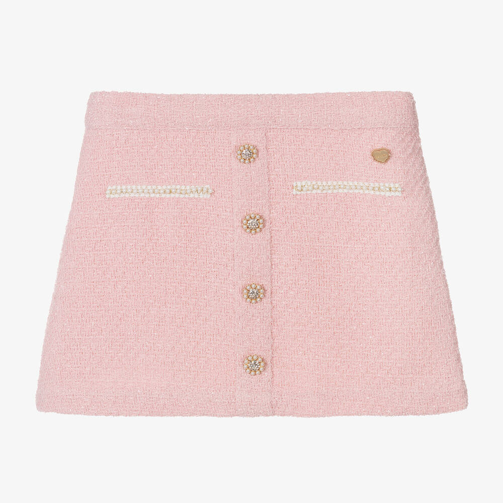 Le Chic - Girls Pink Shimmery Tweed Skirt | Childrensalon