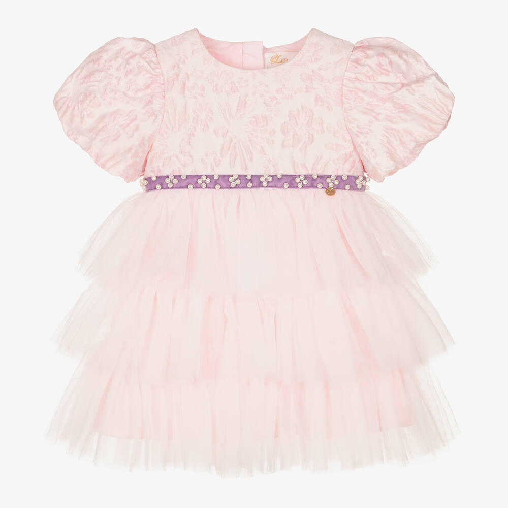 Le Mu - Baby Girls Pink Brocade Dress | Childrensalon