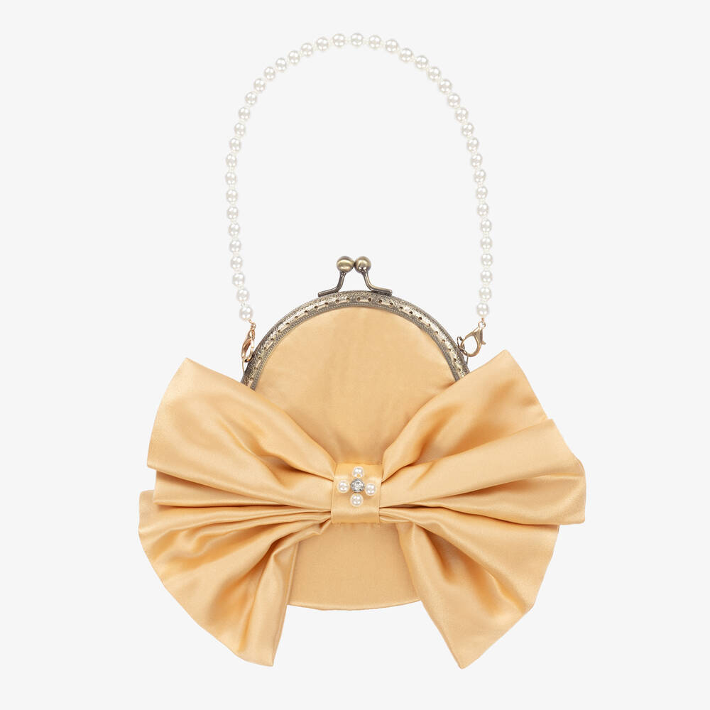 Le Mu - Girls Gold Satin Handbag (15cm) | Childrensalon