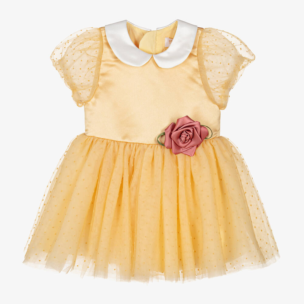 Le Mu - Girls Golden Yellow Tulle Dress | Childrensalon