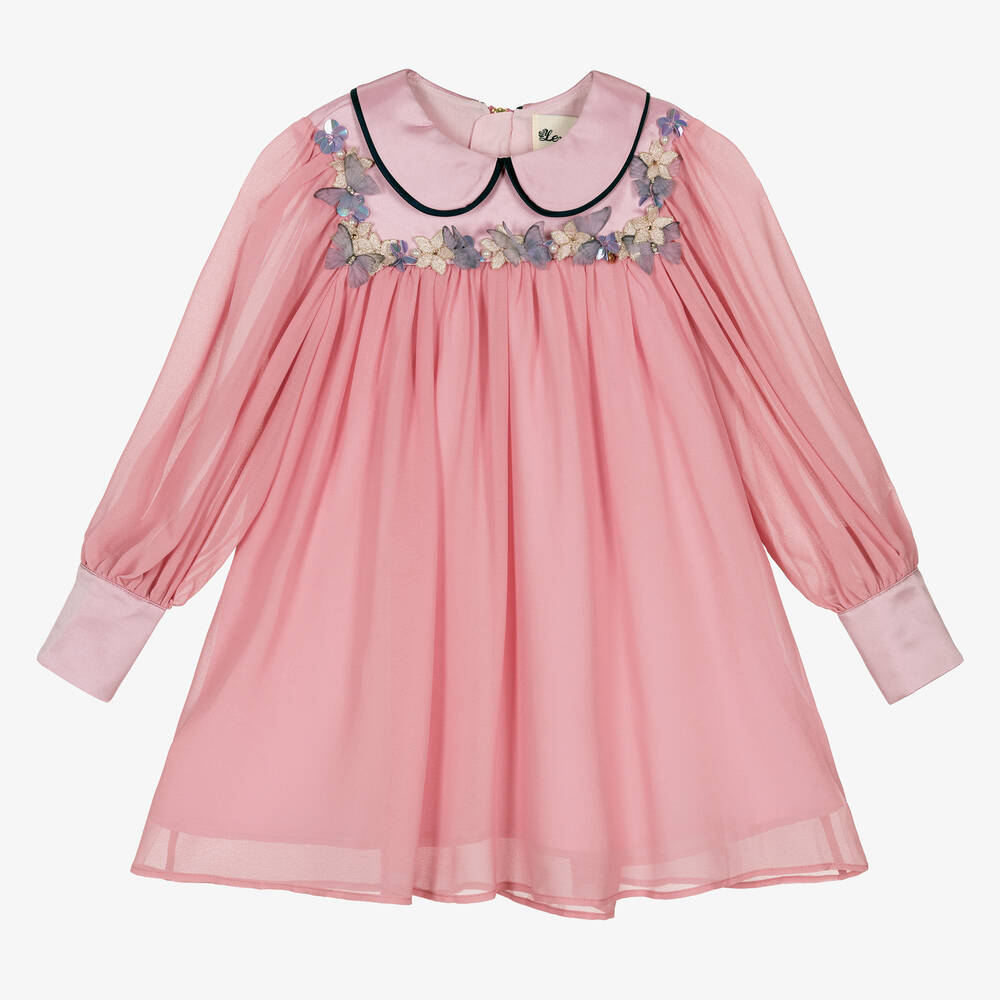 Le Mu - Розовое шифоновое платье с бабочками | Childrensalon